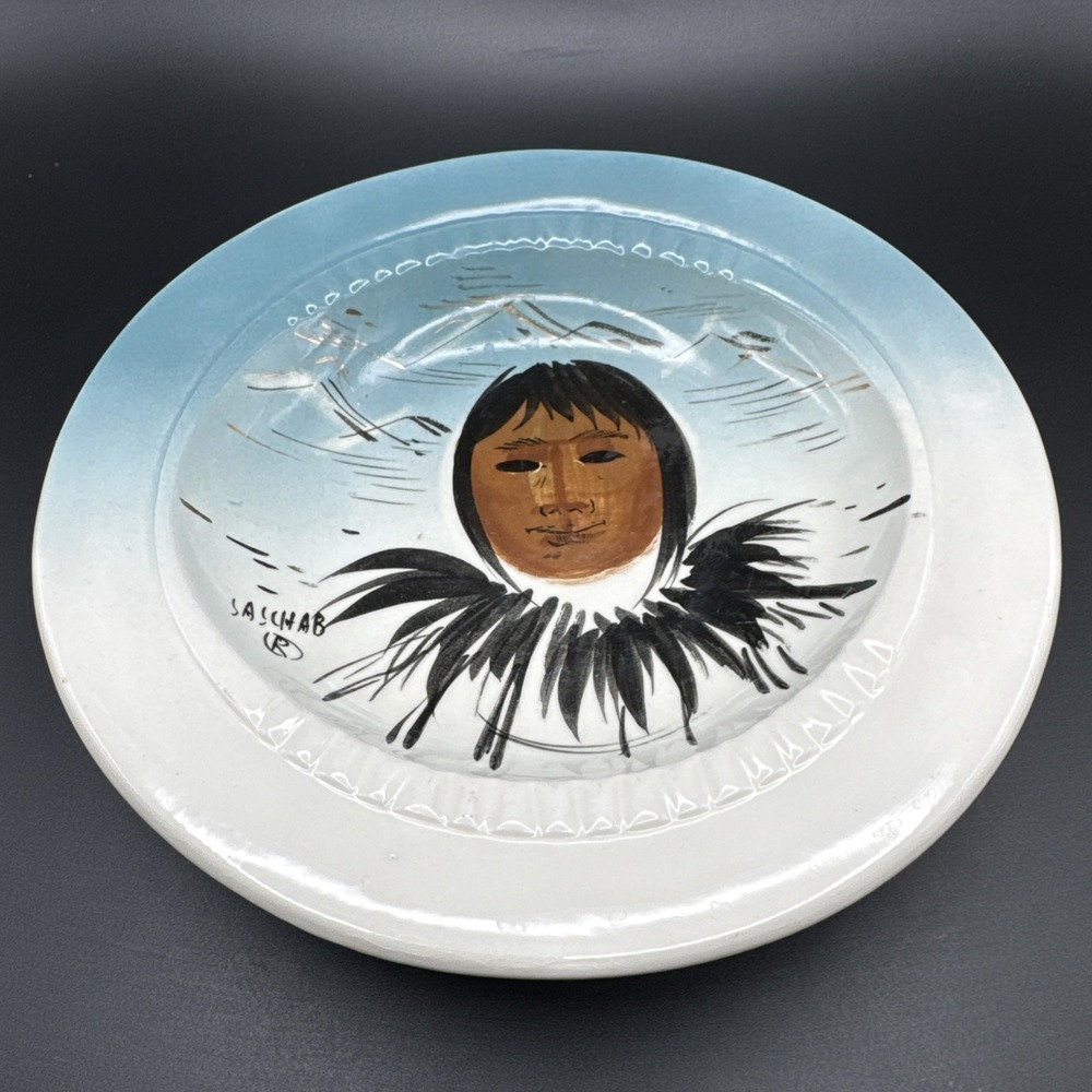 Vintage 60s Sascha Brastoff Art Pottery Ashtray or Bowl Alaska Eskimo B MCM
